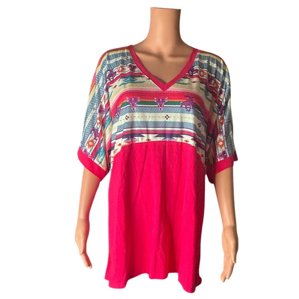 NWT Southern Stitch short sleeve color block tunic southwestern women's  sz xl